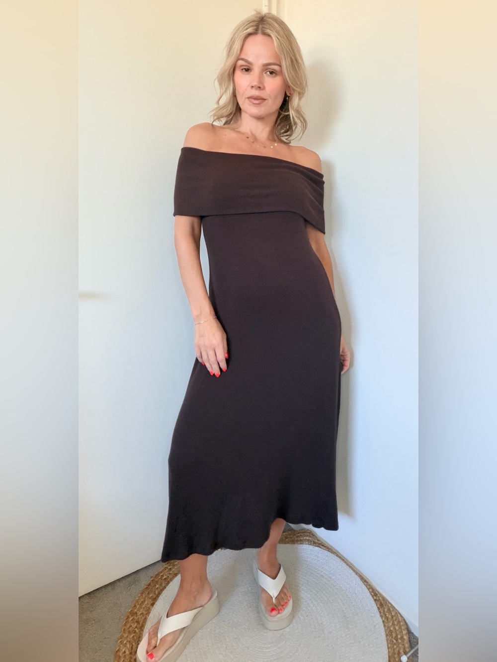 New Enza Costa Sweater Knit Off-Shoulder Flare Dress